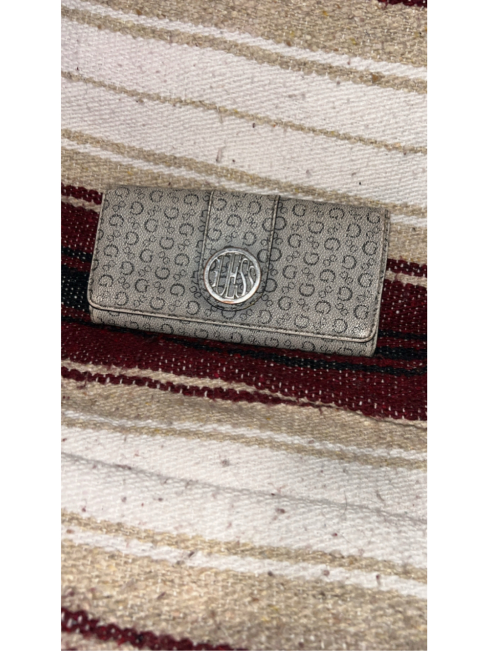 Women's Guess Logo Print Wallet, One Size, Beige and Silver